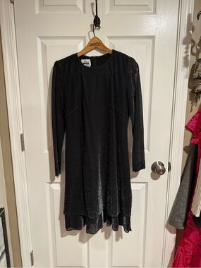 Leslie Fay Black Sparkle Shift Dress